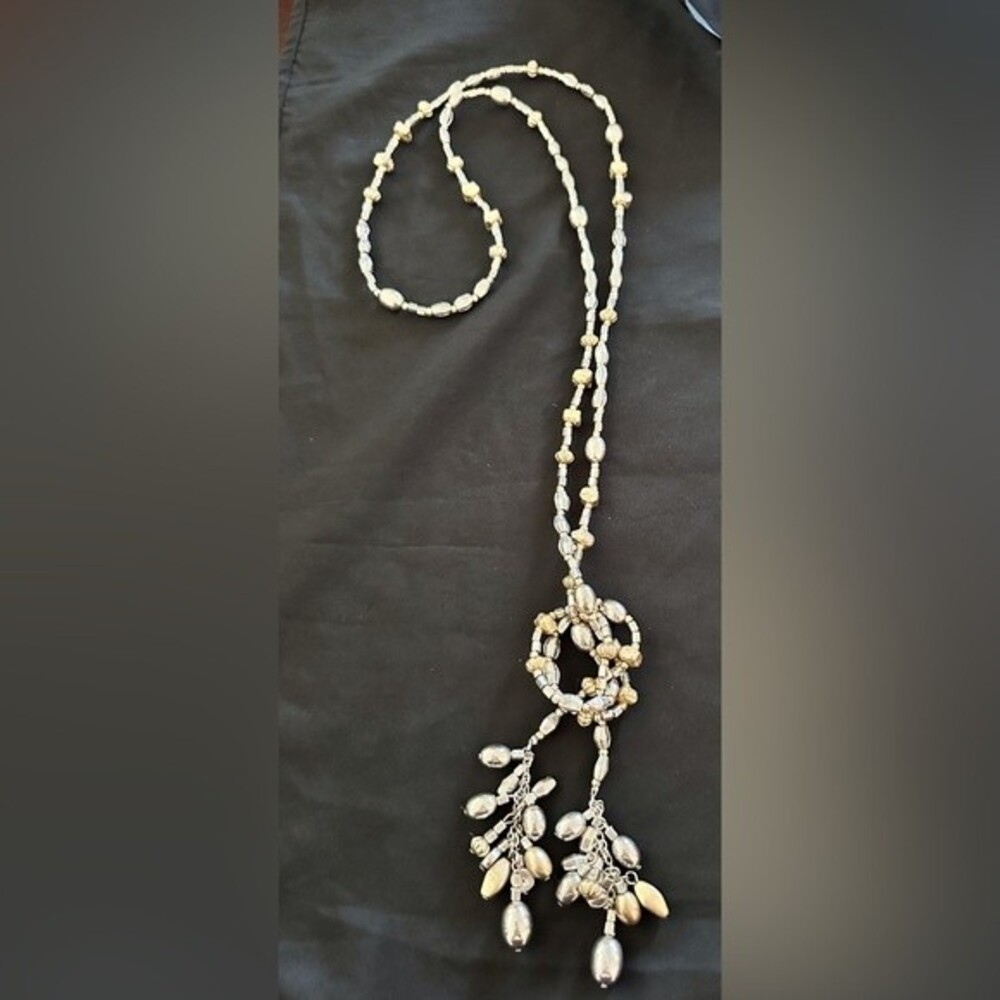 Vintage Silver Beaded Lasso Necklace